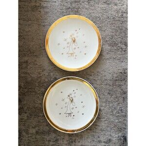 Crabtree & Evelyn Set Of 2 Salad/Luncheon Plates Gold Angel Pair